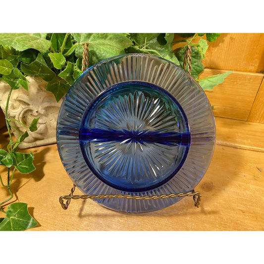 Vintage Cobalt Blue Glass Divided Dish | Royal Blue Glass Divided Serving Tray | Relish/Fruit Tray | Appetizer Dish | Farmhouse Table Decor