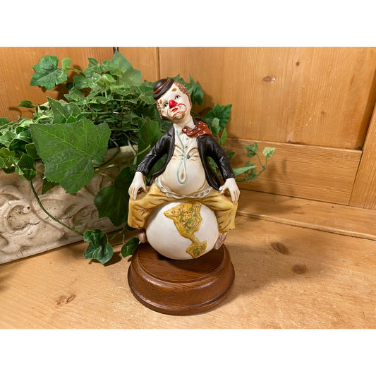 Vintage Ceramic Clown Music Box | Circus Clown Figurine Sitting On A Globe | Albert Price | 1980 | Send In The Clowns | Retro Shelf Decor