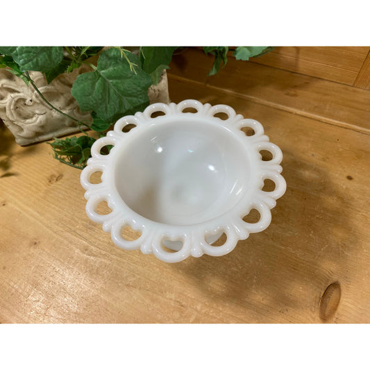 Vintage Milk Glass Compote Bowl with Lace Edge | Anchor Hocking | White Glass Pedestal Candy Dish  | Cottagecore | Milk Glass Sherbet Bowl