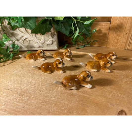 Vintage Ceramic Dog Figurines - Set of 6 | Goebel | Boxer Dog Figurines | West Germany | Cottagecore Shelf Decor | Collectible Ceramic Dogs