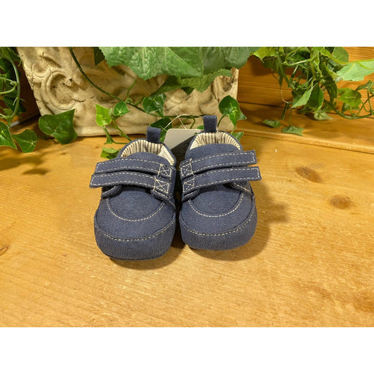 NWT Blue Suede Baby Shoes | Boys 0-3 mo. | FAO Schwarz | New Infant Boy Crib Shoes with Tags | FAO | Blue Slip-On Baby Shoes with Velcro