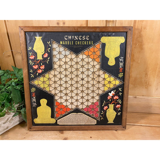 Vintage Chinese Checkers + Checkers Board with Wood Frame | Whitman | 1939 | Reversible Game Board | Classic Marble Boardgame | Game Night
