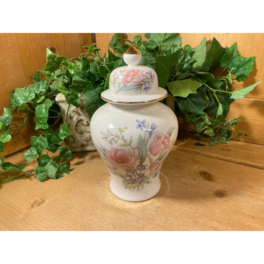 Vintage Floral Porcelain Ginger Jar | Ceramic White Ginger Jar with Pink and Blue Flowers | Made In Japan | Asian Shelf Decor | Shabby Chic