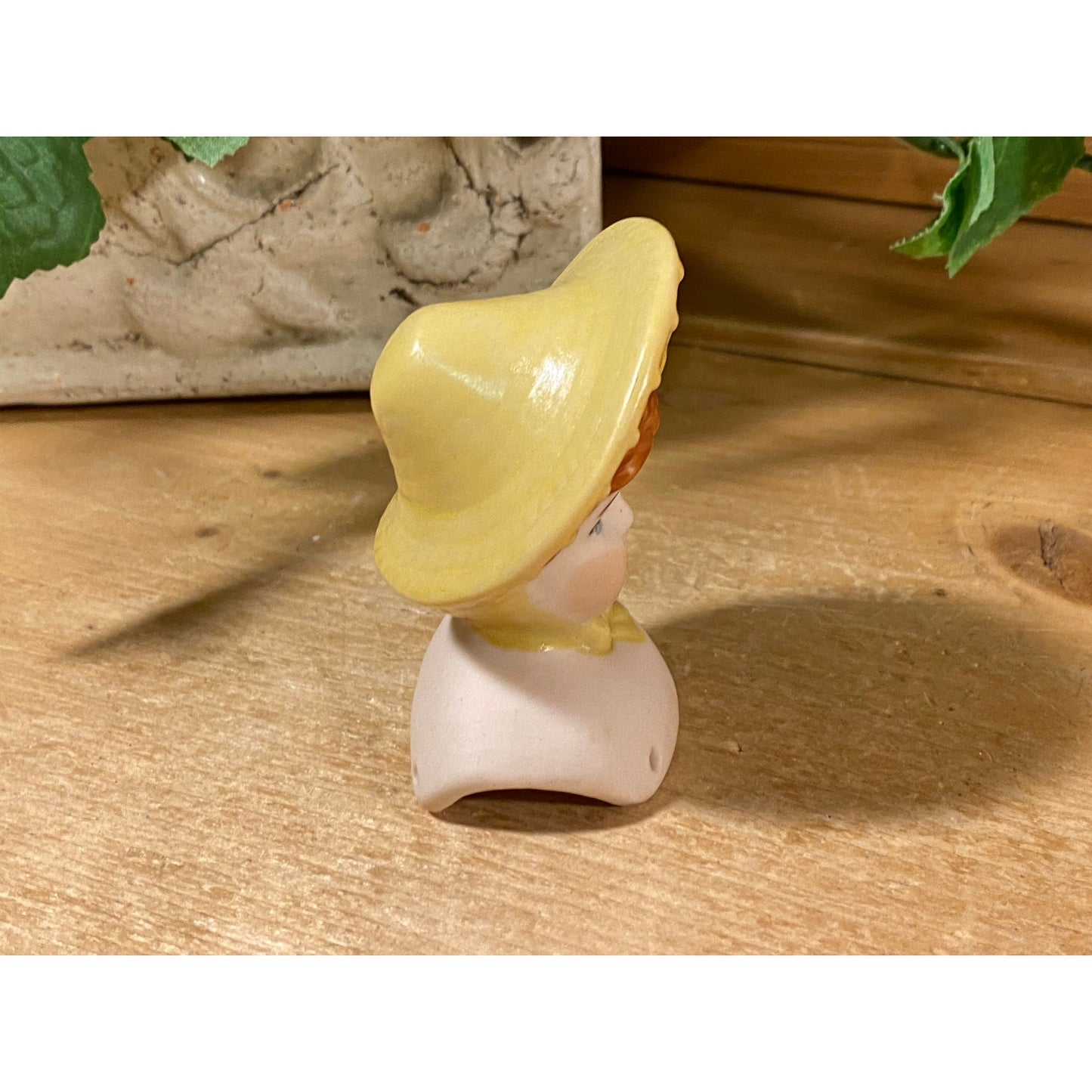 Vintage Bisque Porcelain Doll Head with Curly Brown Hair and Bonnet | Bisque Doll Head with Hat | Doll Artist | Doll Making Supplies | Dolls