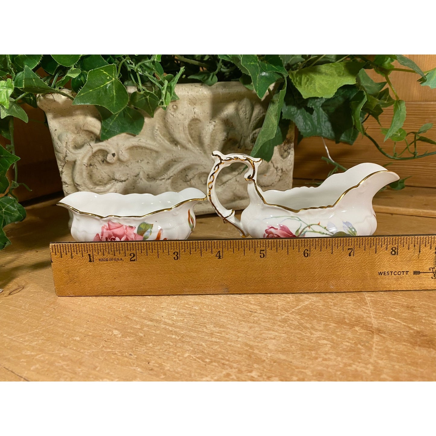 Vintage Bone China Sugar Bowl and Creamer - Set of 2 | Hammersley | Made In England | Yellow and Pink Floral | Shabby Chic | Sugar and Cream