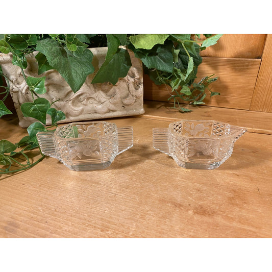 Vintage Pressed Glass Sugar and Creamer with Embossed Roses - Set of 2 | Art Deco Decor | Sugar Bowl + Cream Pitcher | Midcentury Modern