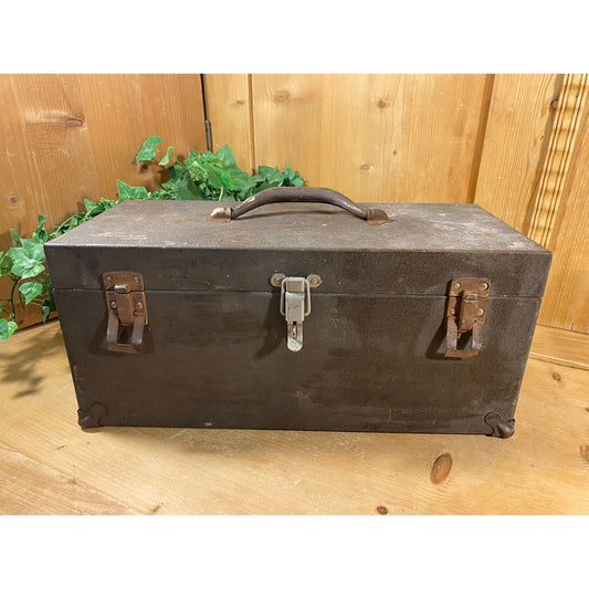 Vintage Gray Metal Tool Box with Green Interior and Hinged Tray | Kennedy Kits | Workshop Organization | Tool Storage | Industrial Decor