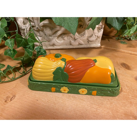 Vintage Melamine Harvest Butter Dish | Colorful Pumkins, Squash, Gourds Butter Dish | Farmhouse Harvest Table Decor | Thanksgiving Decor