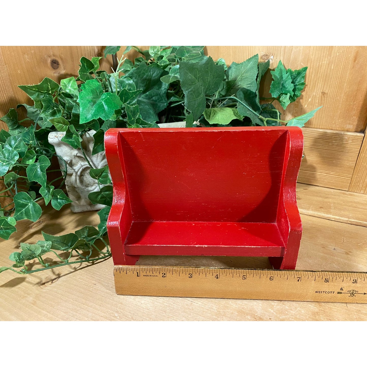 Vintage Red Wooden Doll Bench | Miniature Wood Doll Chair | Doll Furniture | Red Wooden Doll Furniture | Miniature Doll Bench | Doll Bench