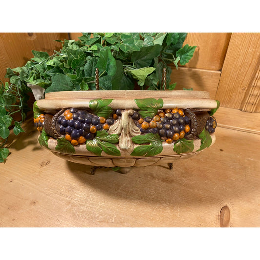 Vintage Cornucopia with Grapes Wall Pocket | Ceramic Wall Planter | Grapes and Leaves | Midcentury Modern Decor | Cottagecore Wall Decor
