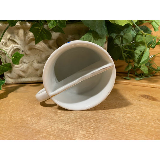 Vintage Floral Moustache Mug | White Mug with Yellow, Brown, and Blue Flowers | Shabby Chic Divided Mug | Victorian Mug | Flowered Mug