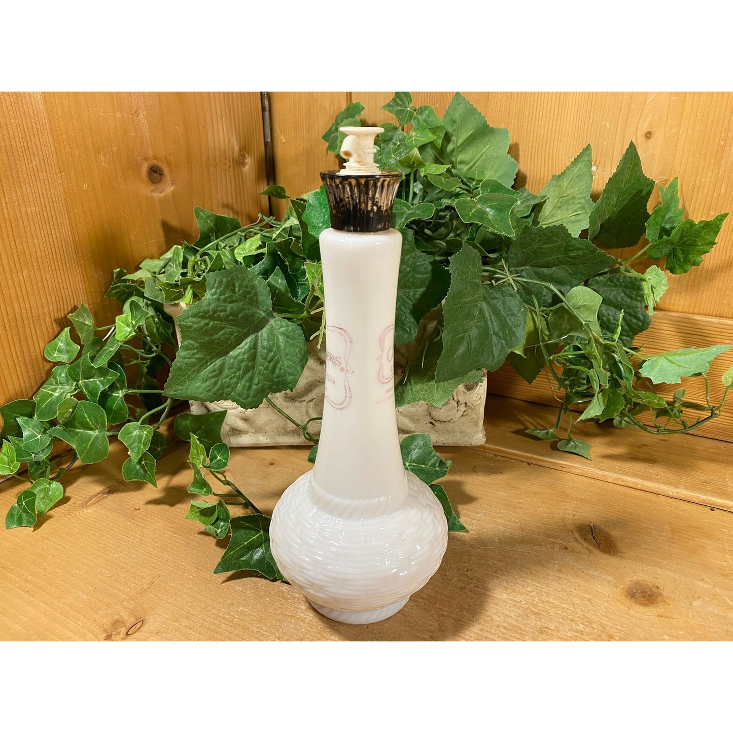 Vintage White Hobnail Glass Jergens Lotion Bottle with Pump | Midcentury Modern Bathroom Decor | White Genie-Style Bottle | Vanity Decor