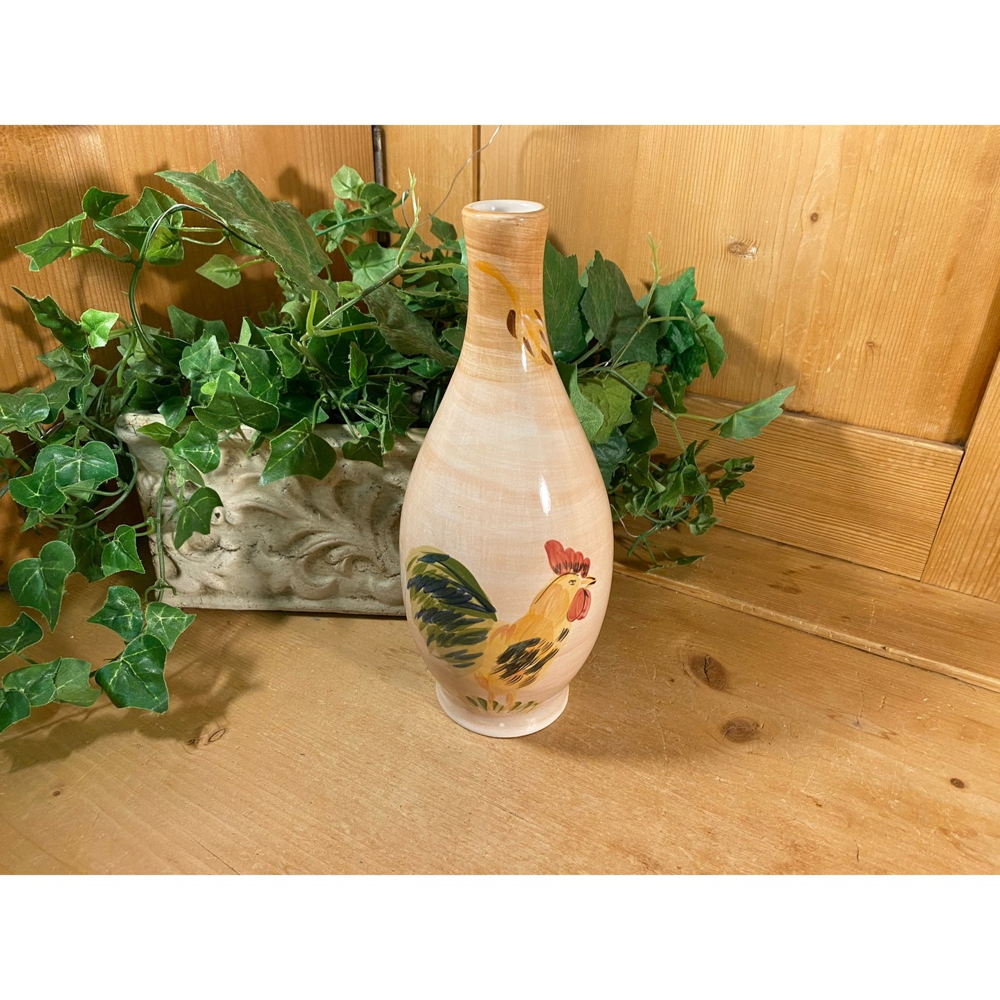 Vintage Handpainted Rooster Ceramic Vase | Boulevard | Farmhouse Kitchen Table Decor | Chickens | Rooster Shelf Decor | Vintage Rooster Vase