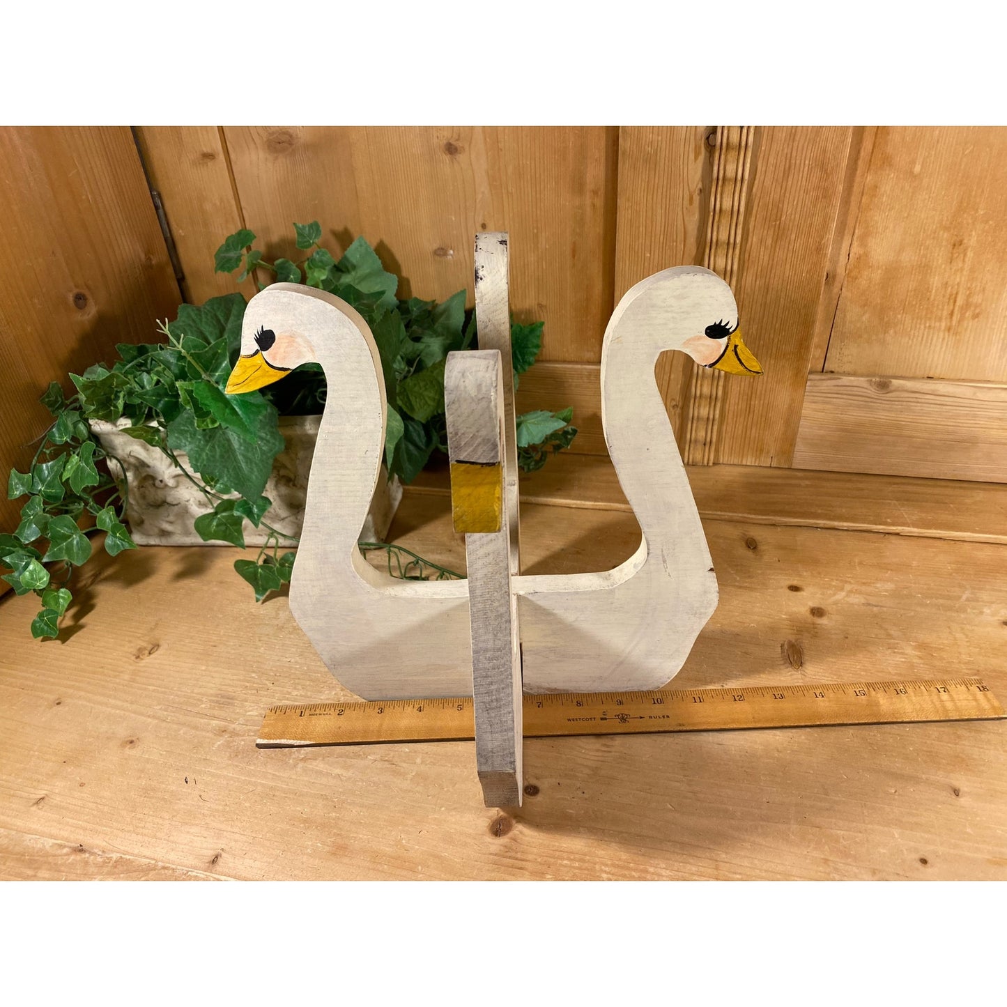 Vintage Handcrafted Wooden Swan Plant Stand | Swans | Painted Handmade Swan Plant Stand | Shabby Chic Table Decor | Swan Decor | Spring