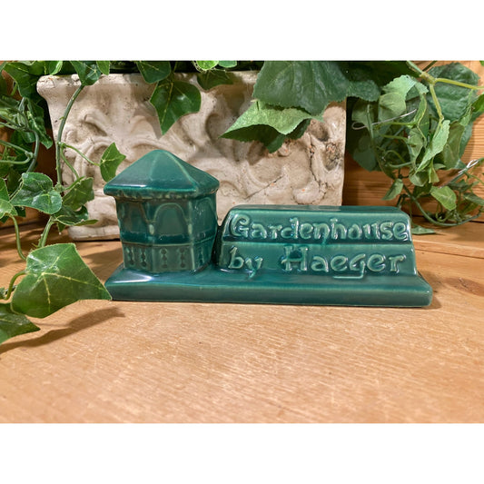 Vintage Green Ceramic Sign: Garden House by Haeger | Vintage Advertising |  Cottagecore Shelf Decor | Green Ceramic Shelf Decor
