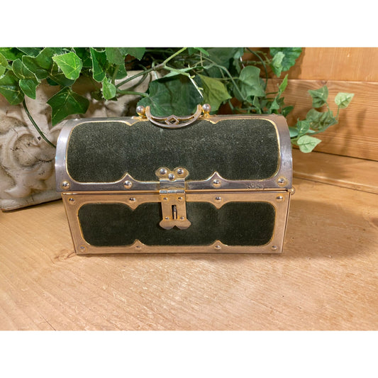 Vintage Treasure Chest Jewelry Box with Heart Lock | Lord, Italy | Black/Silver Jewelry Box with Handle | Midcentury Modern Bedroom Decor