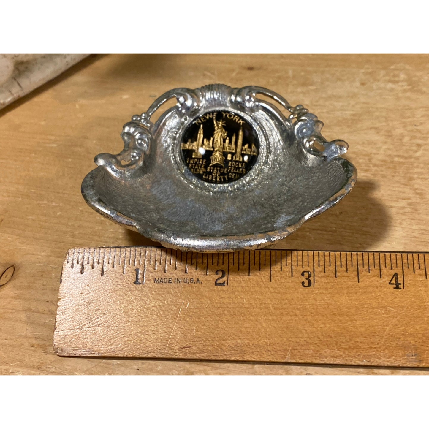 Vintage Souvenir NYC Metal Trinket Dish  | Midcentury Modern Trinket Dish | Silver Metal New York City Souvenir Dish | Statue of Liberty