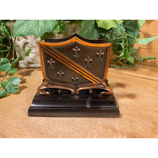 Vintage Shield Mail Holder with Fleur de Lis Pattern | Midcentury Modern Desk Decor | MCM | Academia Table Decor | Midcentury Napkin Holder