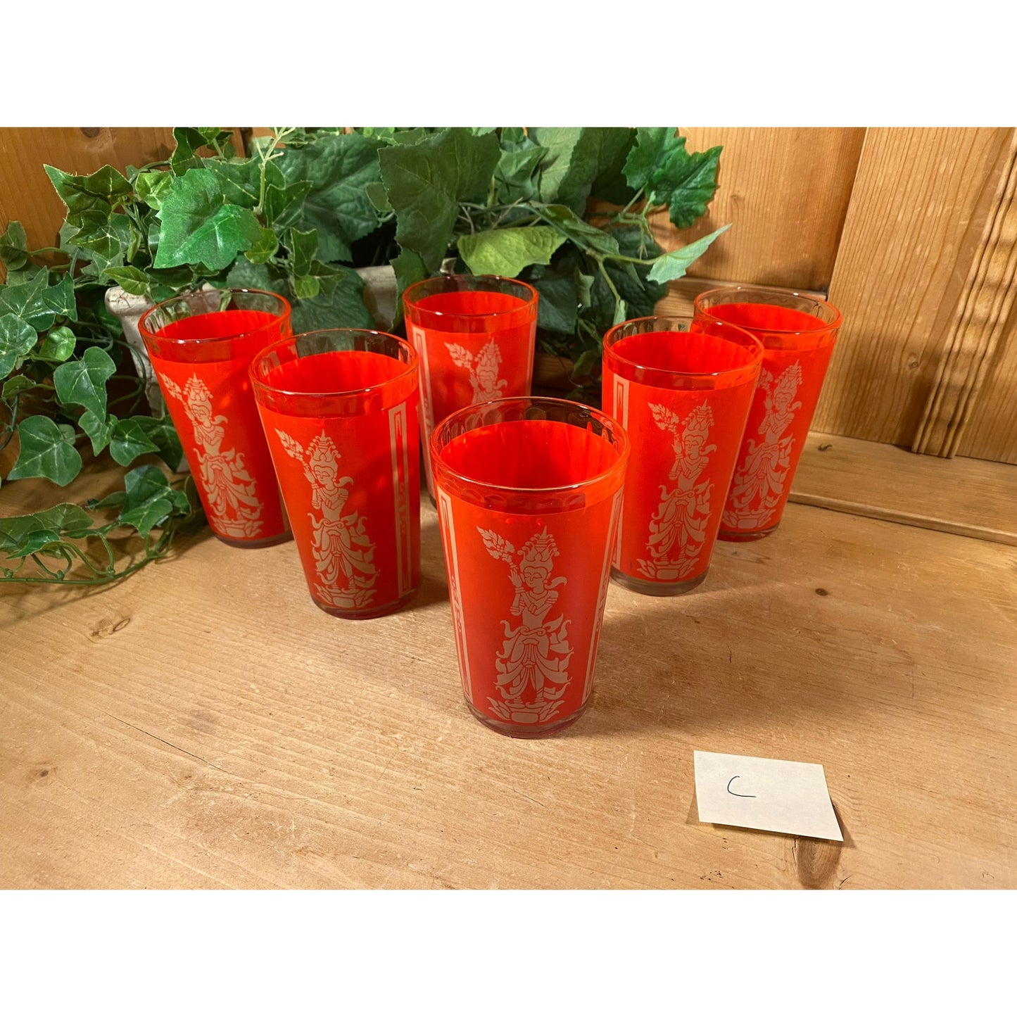 Vintage Red Thai Princess Glasses - Set of 6 | Culver | Midcentury Modern Drinking Glasses (C) | Thai Goddess | Academia | Goddess Glasses