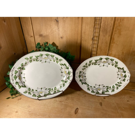 Vintage Magnolia Floral Oval Platters - Set of 2 | Homer Laughlin | Georgian Eggshell Cotillion | Cottagecore Kitchen Decor | Magnolia Decor