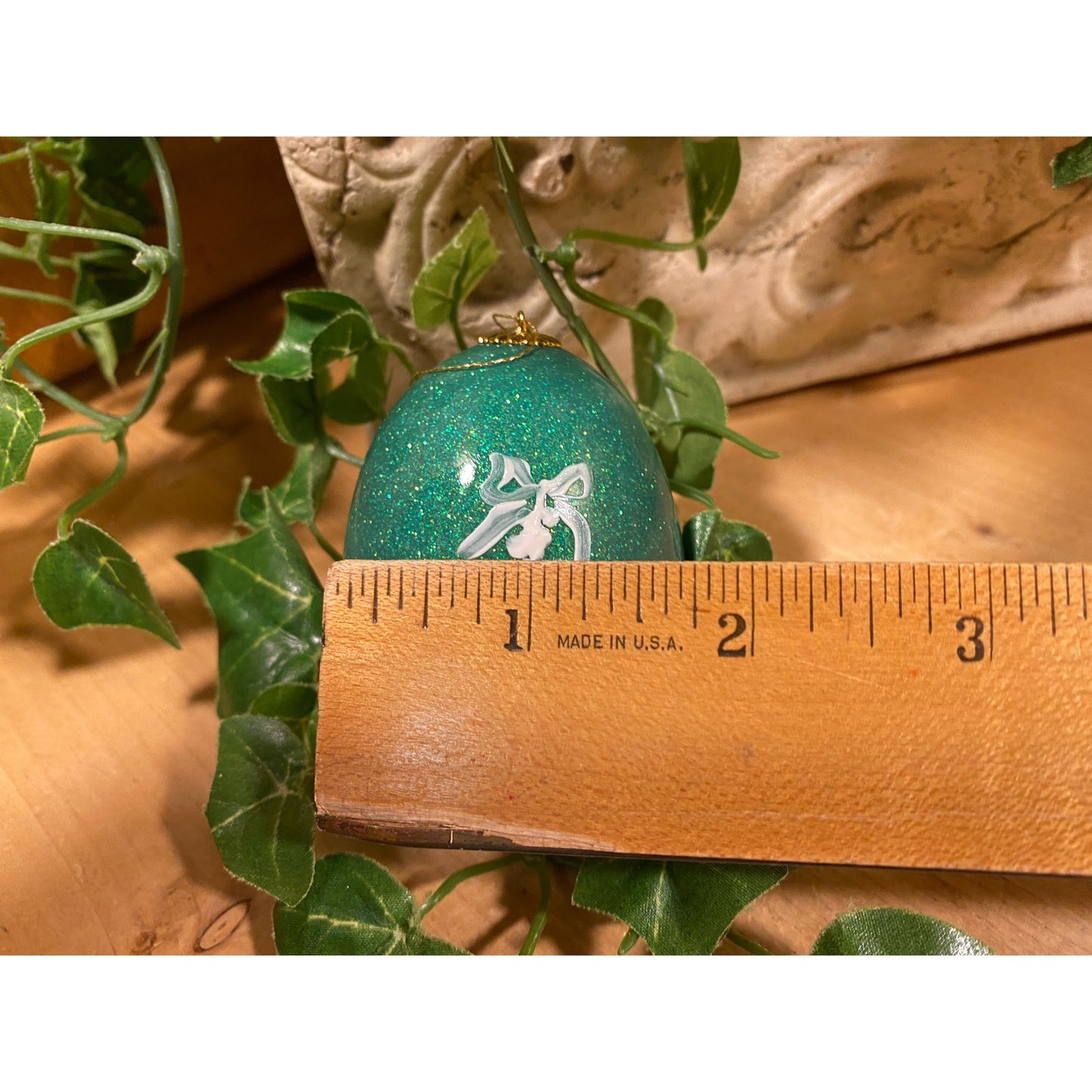 Vintage Handpainted Real Eggshell Ornament | Angels Under Mistletoe | Eggsquisite Egg | Green Christmas Egg | Painted Egg Signed by Artist