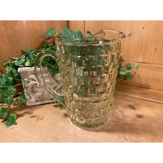 Vintage Indiana Glass Water Pitcher with Ice Lip | Colony Whitehall | Midcentury Modern Kitchen Decor | Clear Cube Glass Water/Tea Pitcher