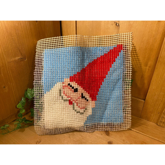 Vintage Gnome Latch Hook Piece - Ready to Frame | Latch Hook Gnome Rug Art | Red, Blue, White | Gnomes | Latchhooking | Cottagecore Decor