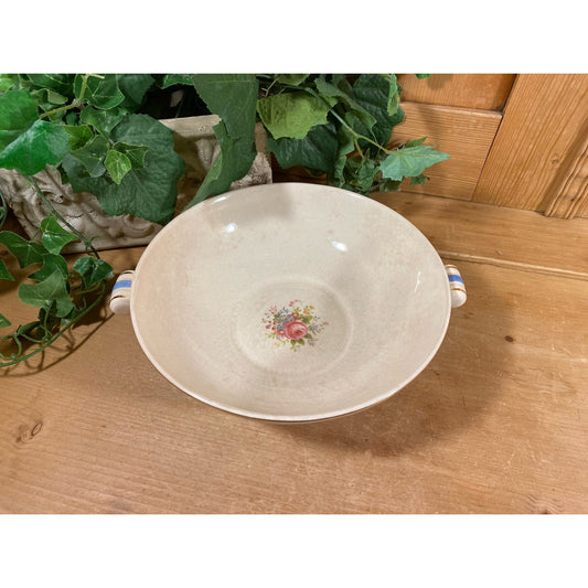 Vintage Spring Floral Serving Bowl with Handles | Taylor Smith Taylor Co. | Premier | USA | Glazed Earthenware Bowl | Shabby Chic Decor