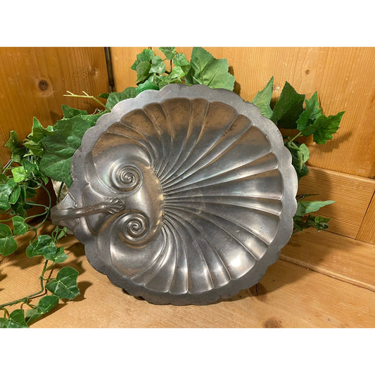 Vintage Pewter Seashell Footed Serving Platter | Insico | Coastal Table Decor | Metal Shell-Shaped Bowl | Beach Decor Centerpiece Bowl