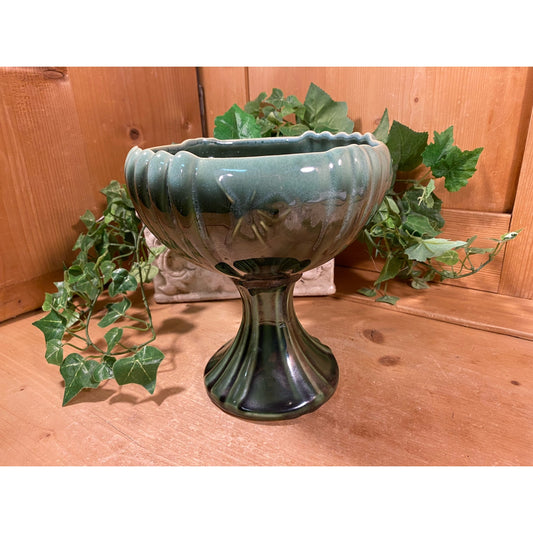 Vintage Green Drip Glaze Compote Bowl | McCoy Pottery | 2002 | Boho Table Decor | USA | Green Ceramic Pedestal Dish or Planter | Forestcore