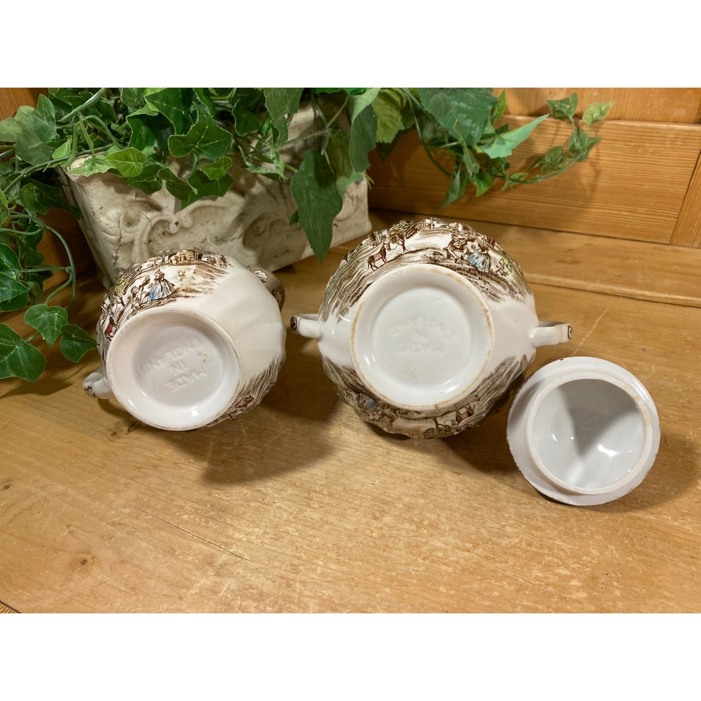 Vintage Brown Transferware Cream and Sugar Set  | Johnson Brothers | Heritage Hall | Made In England | Farmhouse | Cream Pitcher, Sugar Bowl