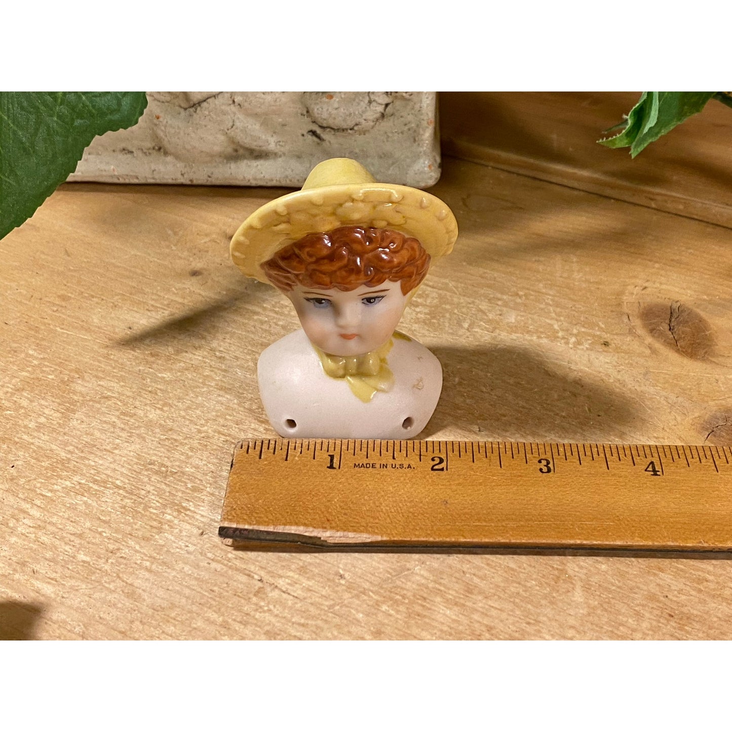 Vintage Bisque Porcelain Doll Head with Curly Brown Hair and Bonnet | Bisque Doll Head with Hat | Doll Artist | Doll Making Supplies | Dolls