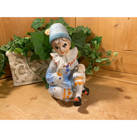 Vintage Harlequin Clown Music Box | Perrot | Blue Boy Clown Sitting On A Rotating Music Box | Send In the Clowns | Midcentury Modern Decor