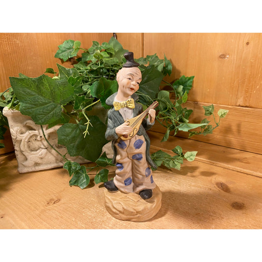 Vintage Ceramic Clown Figurine | Hobo Clown Playing A Chiparra (Italian Mandolin/Guitar) | Clowns | Midcentury Modern Shelf Decor | Circus