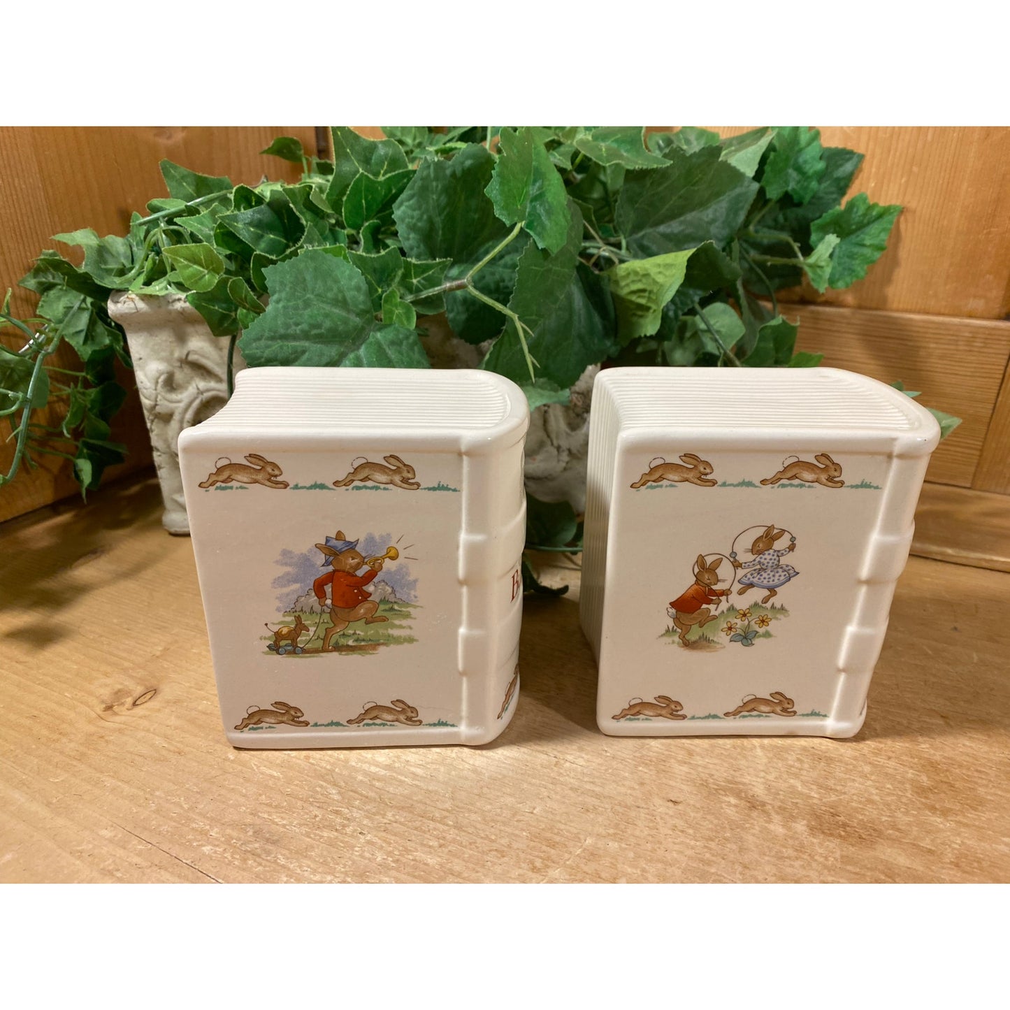 Vintage Royal Doulton Bunnykins Porcelain Book Coin Banks - Set of 2 | Peter Rabbit | Mama In Bonnet | England | Cottagecore | Nursery Decor
