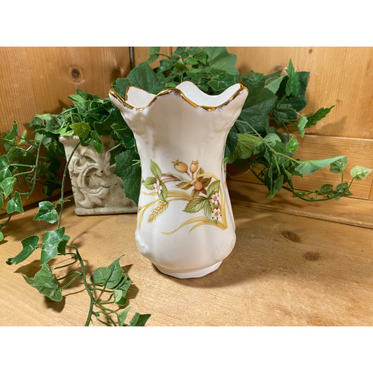 Vintage Floral Bone China Vase with Gold Trim | Staffordshire | Total Elegance | Scalloped English Flower Vase | Cottagecore Table Decor