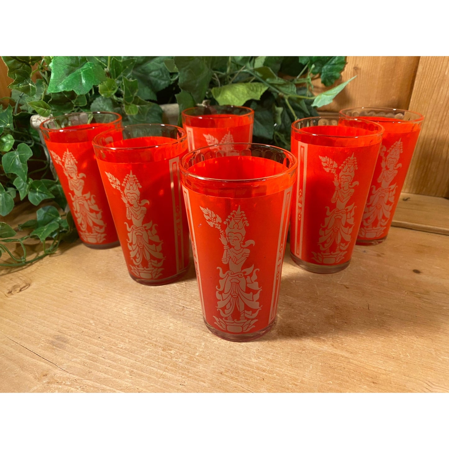 Vintage Red Thai Princess Glasses - Set of 6 | Culver | Midcentury Modern Drinking Glasses (C) | Thai Goddess | Academia | Goddess Glasses