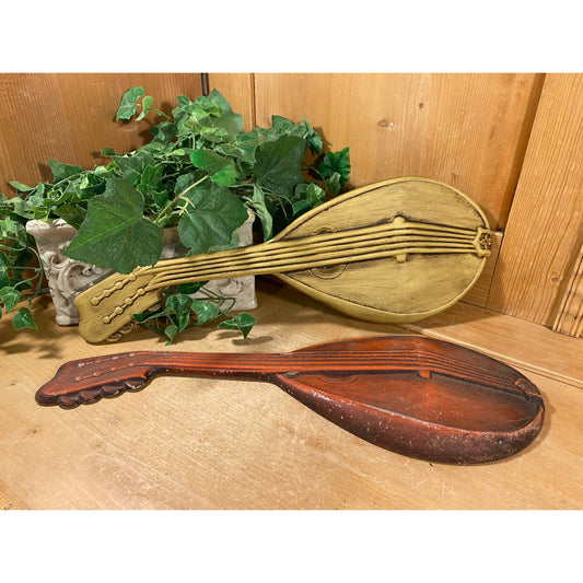 Vintage Royal Cast Metal Mandolin Wall Hangings - Set of 2 | Midcentury Modern Wall Decor | Medieval Musical Instruments | Boho Wall Decor