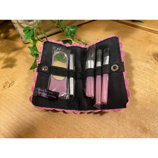 Vintage Mary Kay Signature 5-Piece Mini Makeup Brush Set and Mirror | Unused Condition | Purse/Travel Size Black + Pink Makeup Brush Kit