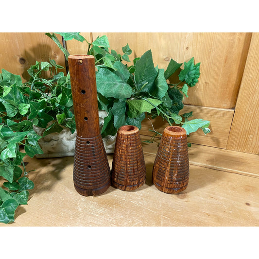 Vintage Wooden Spool Candleholders - Set of Three | Rustic Farmhouse Table Decor | Cottagecore Table Decor | Vintage Sewing Room Shelf Decor