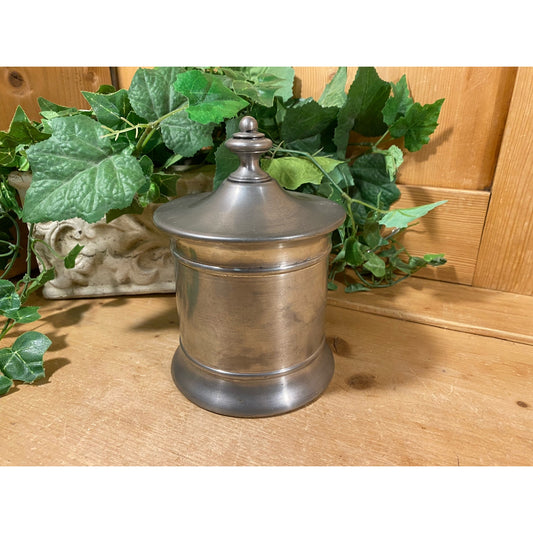 Vintage Round Pewter Tobacco Jar with Lid | Peltro | Metal Tobacco Canister | Rustic Farmhouse Decor | Tobacciana | Midcentury Modern Decor