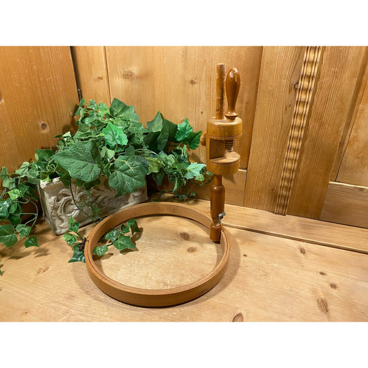 Vintage Wooden Embroidery Frame with Table Attachment | Primitives | Rustic Farmhouse Table Decor | Wood Embroidery Hoop with Table Clamp