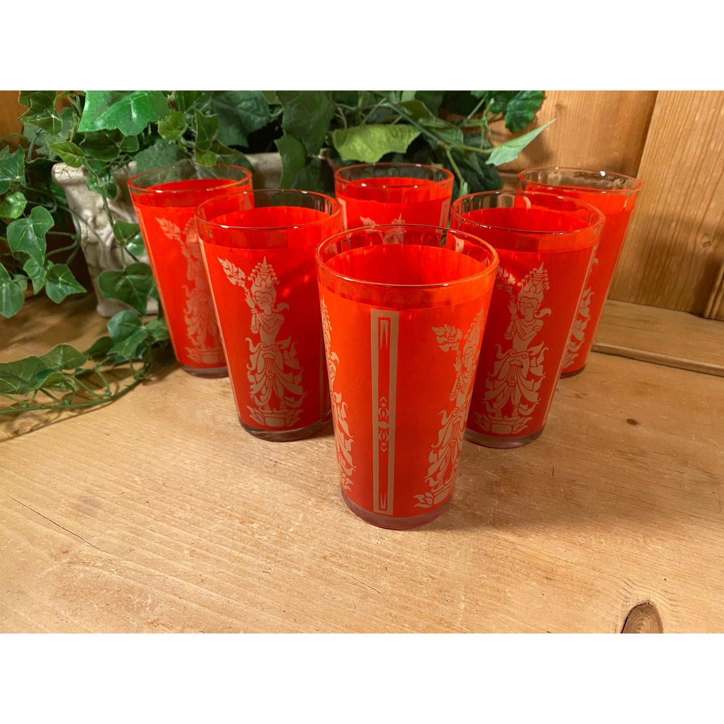 Vintage Red Thai Princess Glasses - Set of 6 | Culver | Midcentury Modern Drinking Glasses (D) | Thai Goddess | Academia | Goddess Glasses