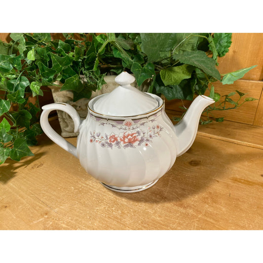 Vintage Floral China Teapot | Truly Tasteful | Pink and Purple Floral | Sweet Flowered Teapot with Lid | Cottagecore Kitchen Shelf Decor