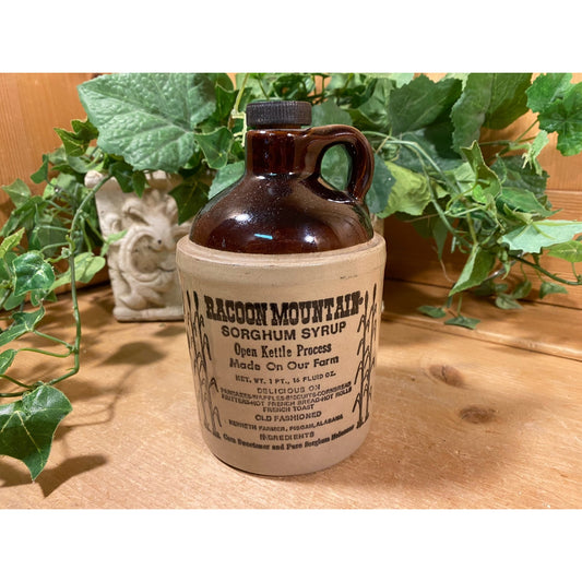 Vintage Stoneware Sorghum Syrup Jug | Racoon Mountain | Alabama Souvenir | Crock Jug for Homemade Syrup | Rustic Farmhouse Decor | Racoons
