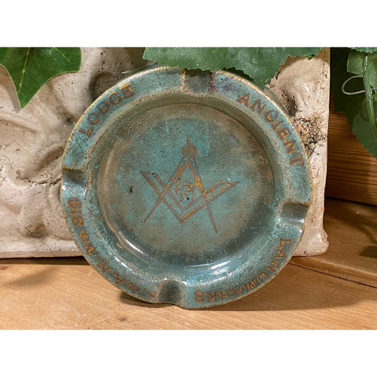 Vintage Masonic Lodge Pottery Ashtray | F&A M 319 Ancient Landmarks | Free & Accepted Masons of Indiana | Lodge 319 | Freemasons | MCM Decor