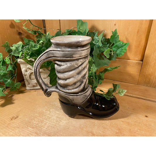Vintage Falstaff Seven League Boot Beer Stein | McCoy Pottery | Gray/Black Ceramic Boot | Farmhouse Kitchen Decor | Made In the USA | McCoy