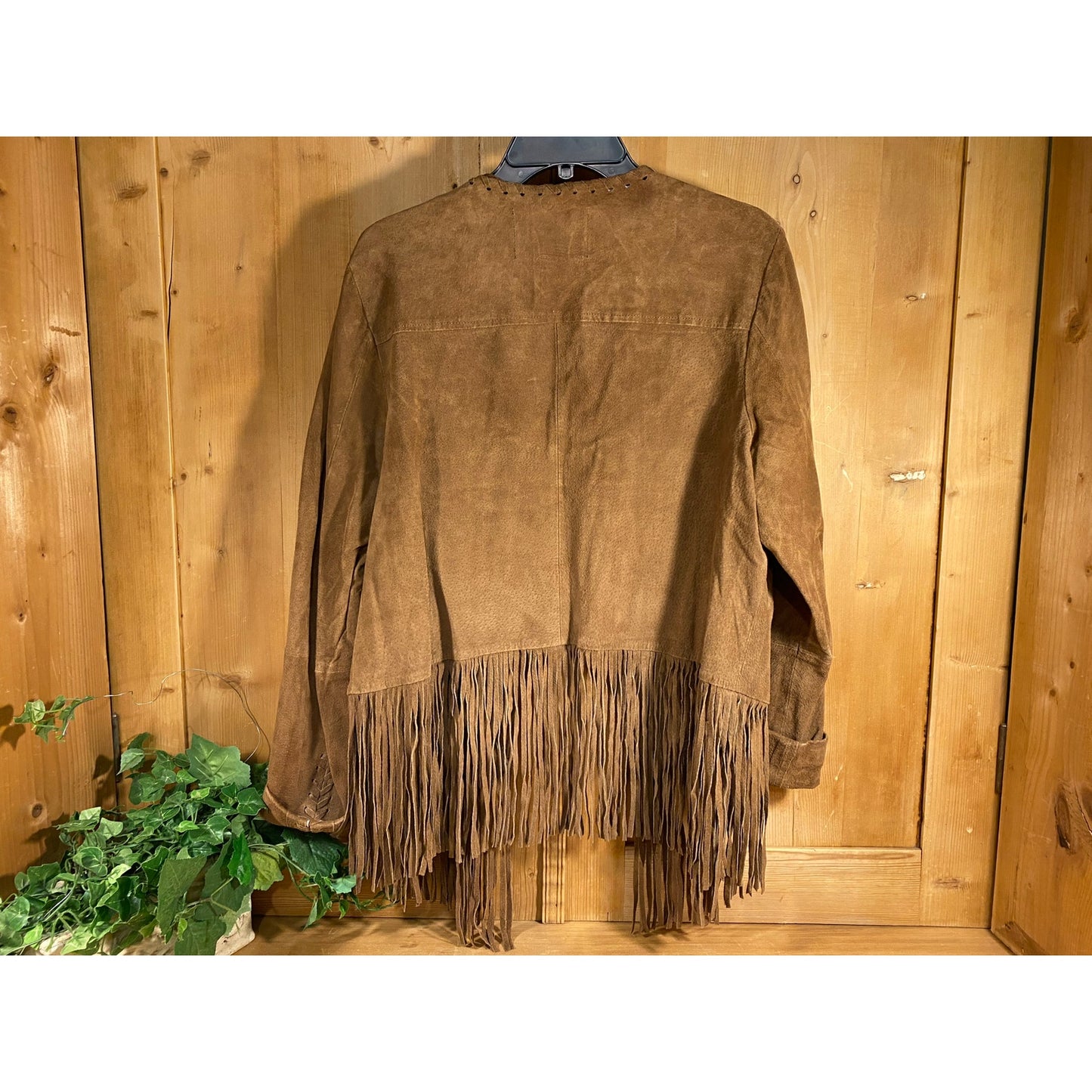 Vintage Western-Inspired Tan Blazer Jacket with Fringe Trim | Women's 1X | Forever 21 | Whip Stitching and Fringe Trim | Tan Fringed Jacket