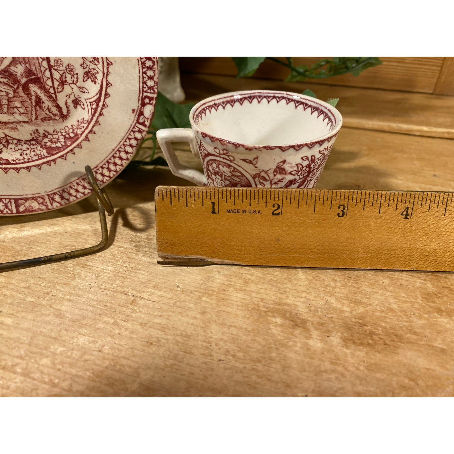 Vintage Little Mae and Pets Cup and Plate | Charles Allerton & Sons | Victorian Childs Tea Set | Made In England | Red Transferware Dish Set