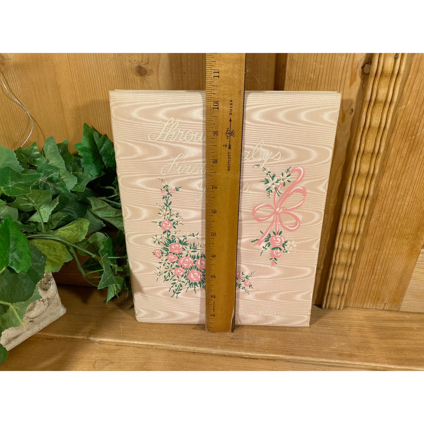 Vintage Baby Book (Already Filled - Ephemera About A Baby Born in 1954) | Through Baby's First Years | White and Pink | Moire Fabric Album